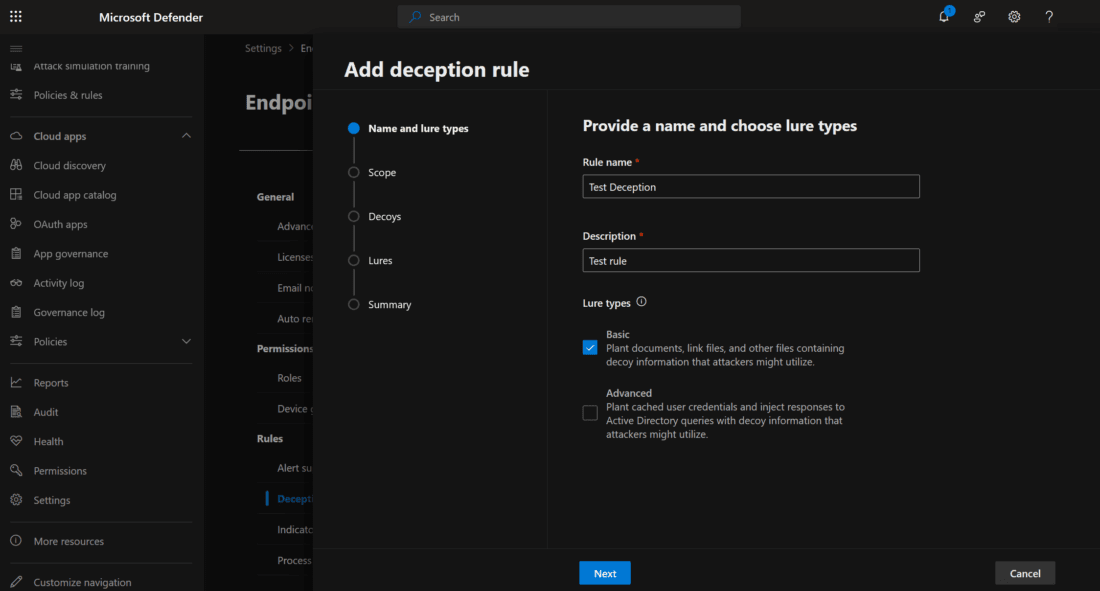 Microsoft Defender for Endpoint (MDE) Endpoint Deception capability for