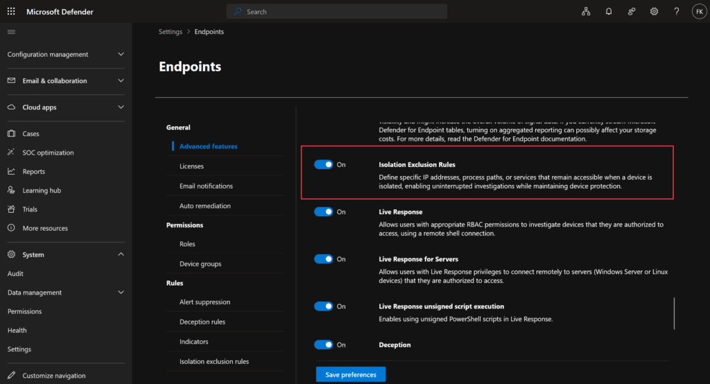 Selective Isolation Velociraptor MDE Defender for Endpoint